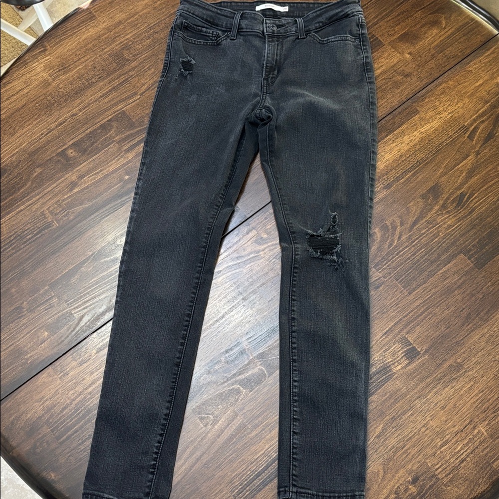 Levis 711 Skinny Black Distressed Jeans